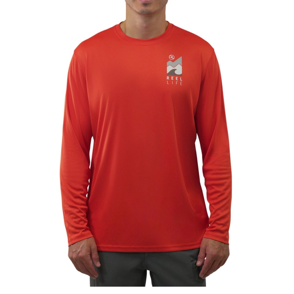 Men's reel life, size medium Orange rash guard Long Sleeve Shirt